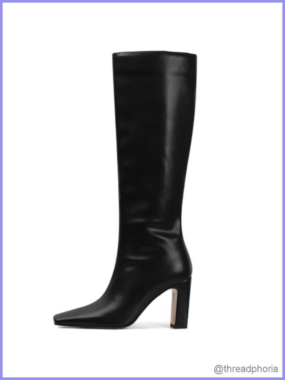Faux Leather Knee High Boots Square Toe Chunky Heel Side Zip